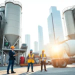 concrete batching plant with workers at a chicago construction site