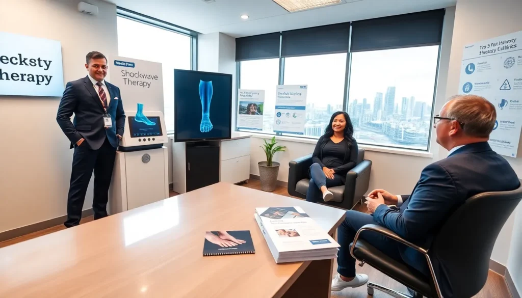 podiatrist and patient in a modern sydney shockwave therapy clinic